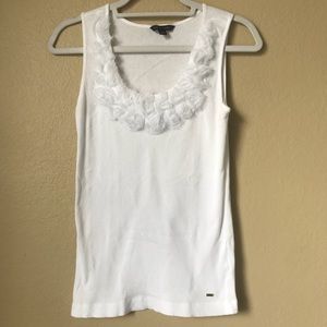 Tommy Hilfiger White Ruffle Fluff Rose Bush Tank